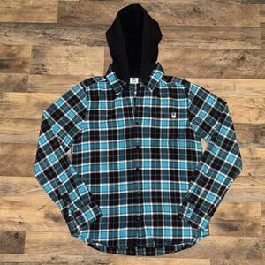 DC Shoes Hooded Long Sleeve Flannel Button Down Shirt Blue Size S 100% Cotton